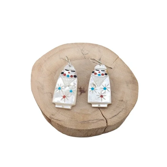 Native American Earrings Zuni Kachina Corn Maiden Southwest Jewelry‎ ***